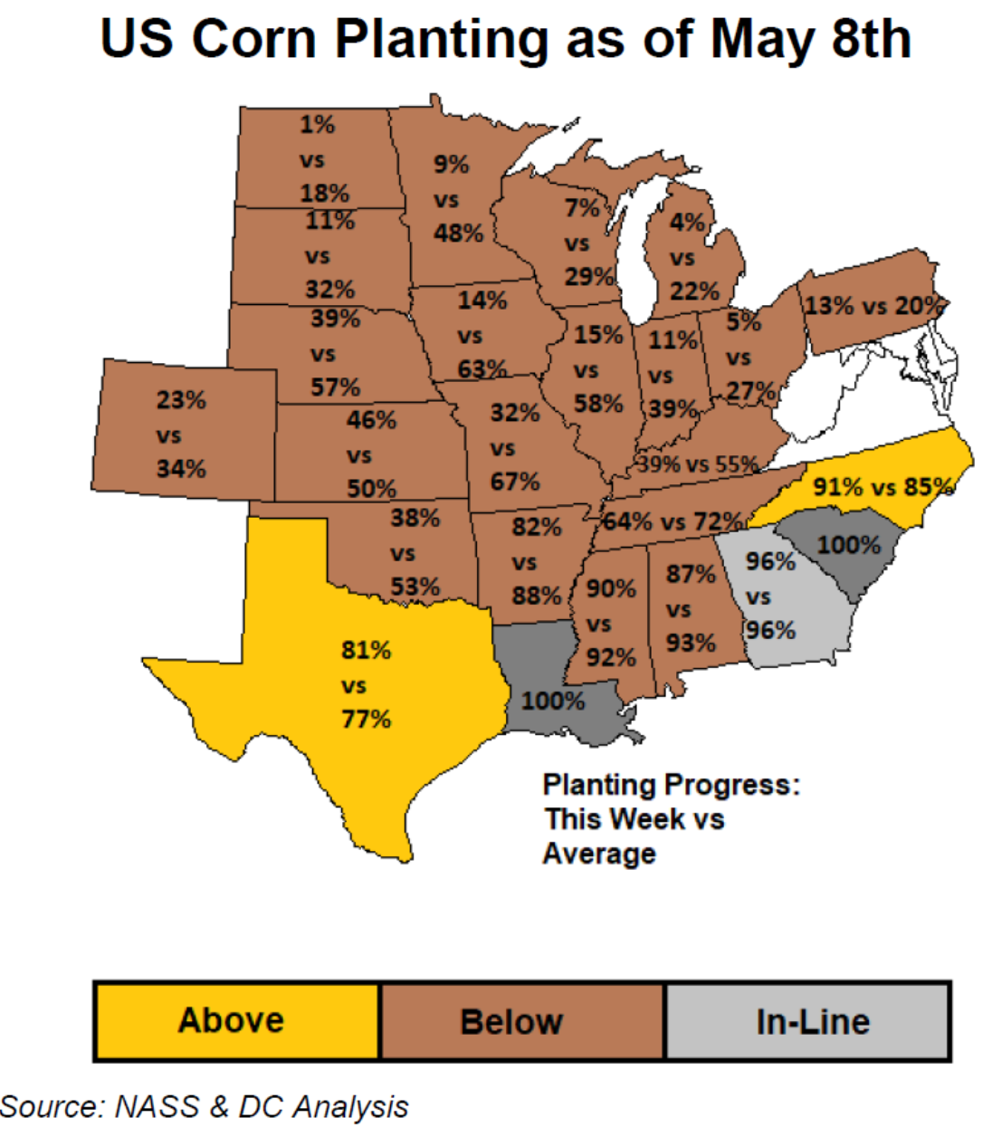 US Corn planting as of May 8th map.